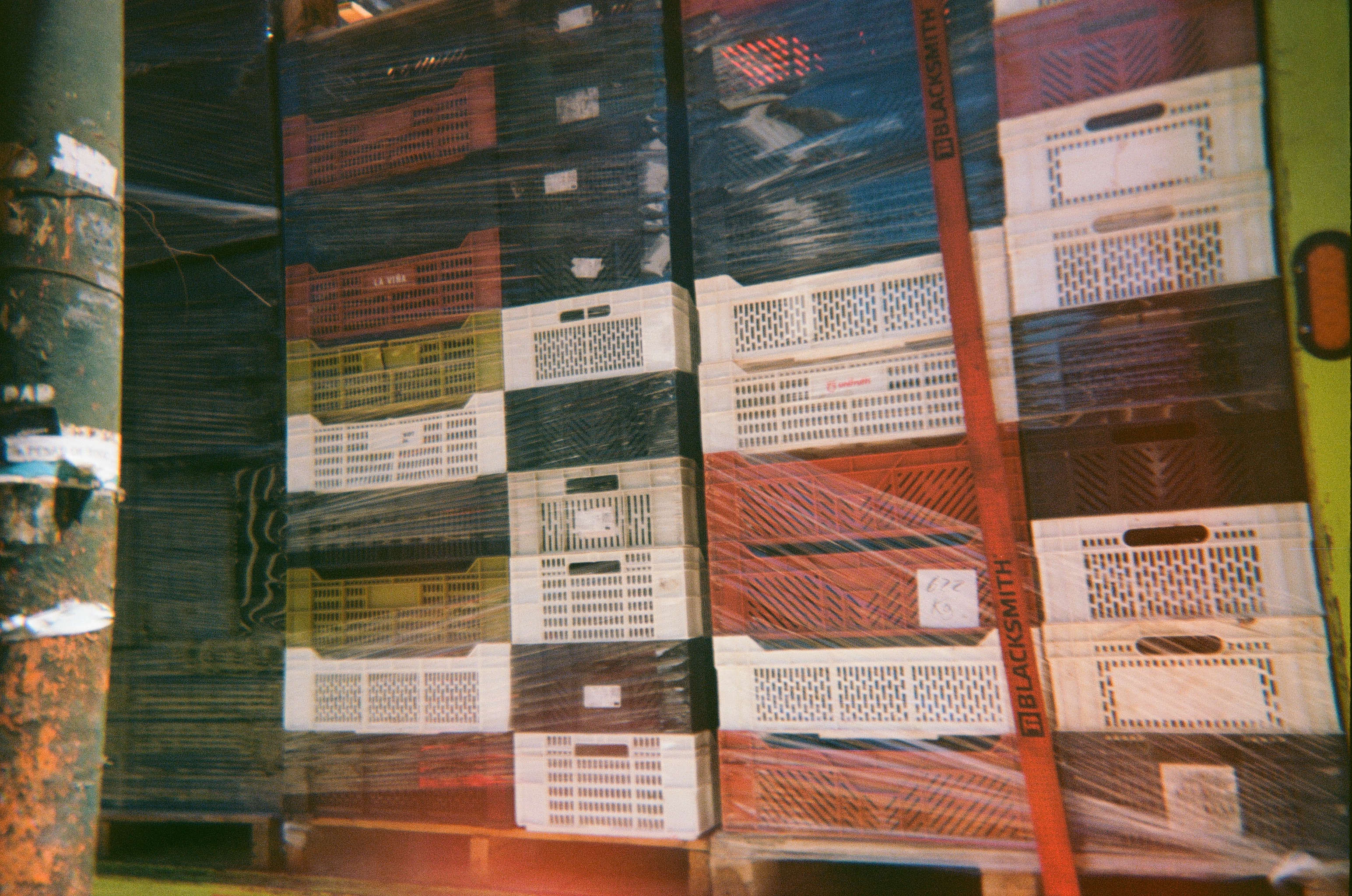 crates in the back of truck